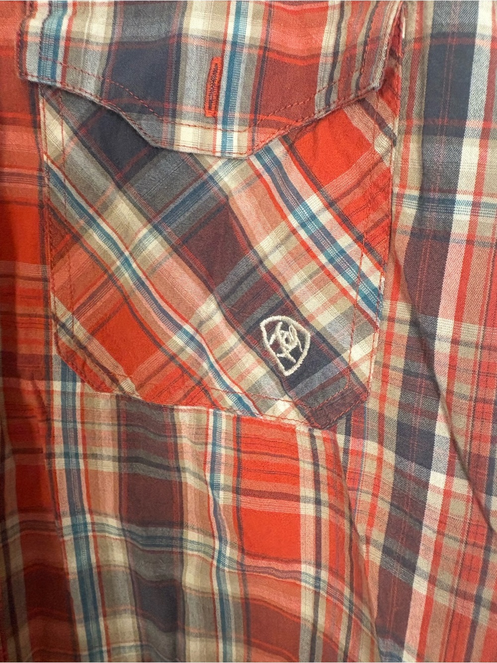 Ariat Orange and Navy Plaid Button-Down Shirt